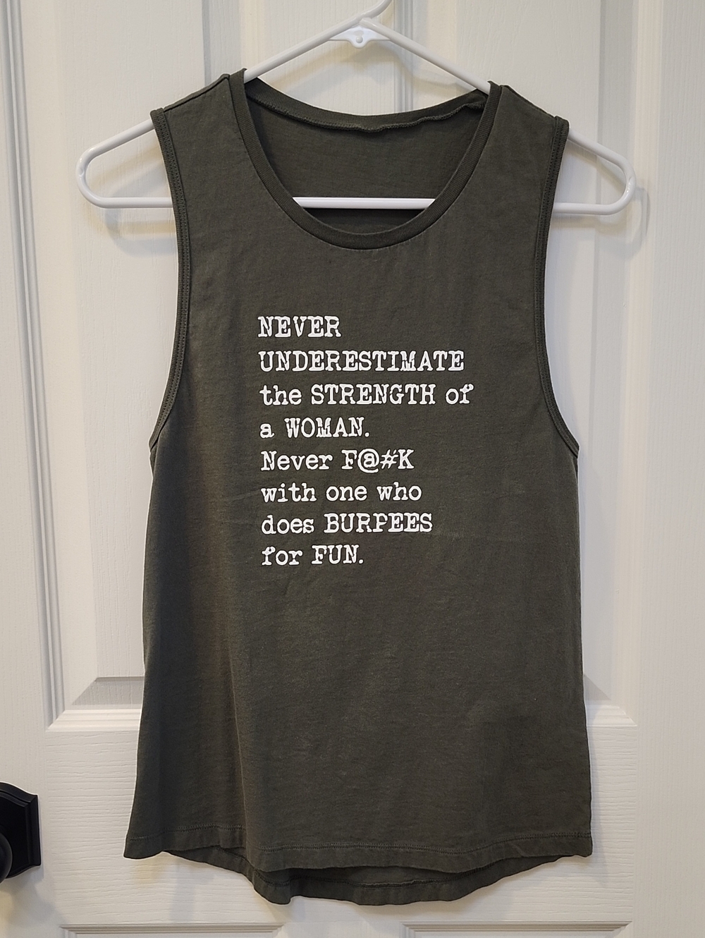 Olive Green Graphic Muscle Tank - Strength Quote